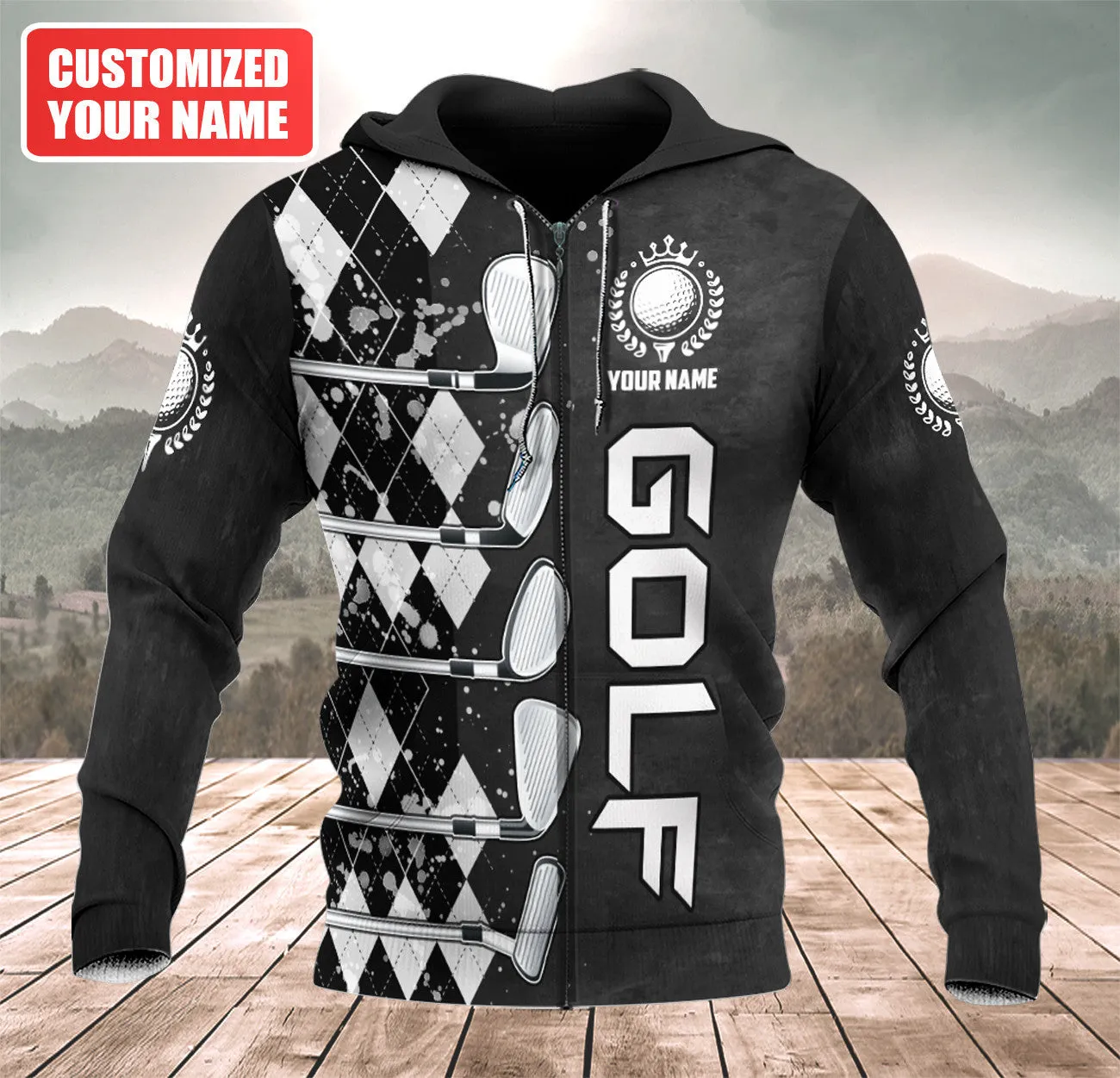 Personalized Name Golf Clubs Pattern 3D All Over Printed Sweatshirt Zip Hoodie, Christmas Golf Shirt