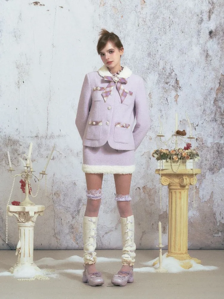 Purple tweed straight jacket half skirt suit【s0000005315】