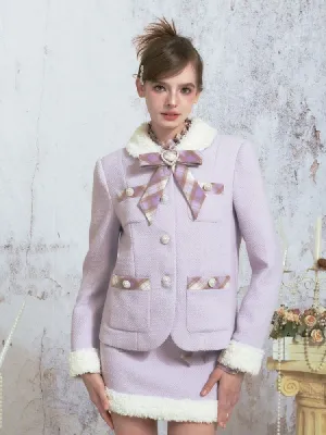 Purple tweed straight jacket half skirt suit【s0000005315】