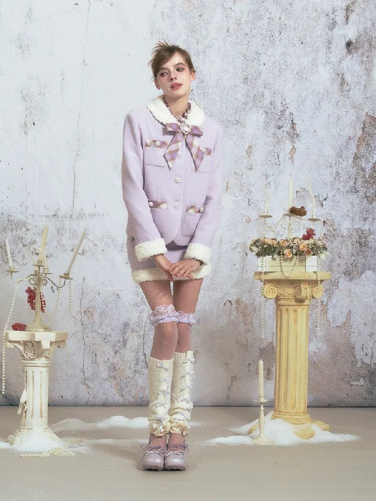 Purple tweed straight jacket half skirt suit【s0000005315】