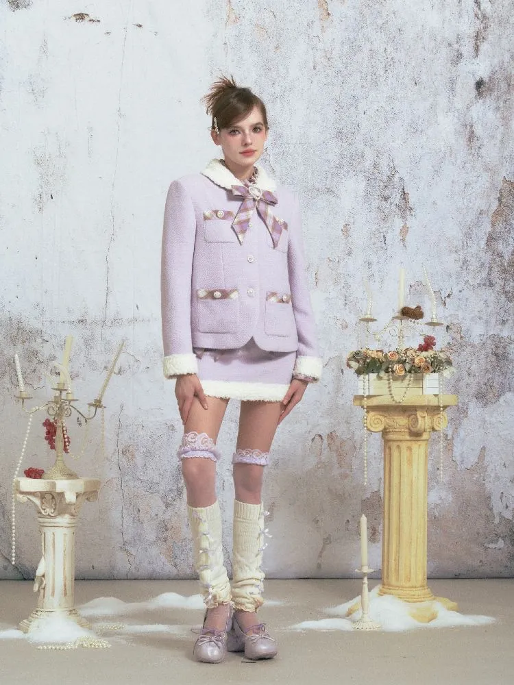 Purple tweed straight jacket half skirt suit【s0000005315】
