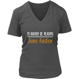 "I'd Rather Be reading JA" V-neck Tshirt
