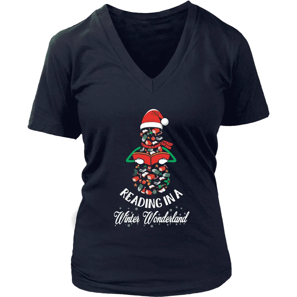 "Reading in a winter wonderland" V-neck Tshirt
