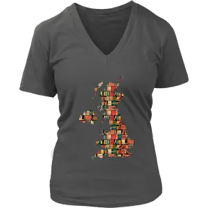 "UK Bookish Map" V-neck Tshirt