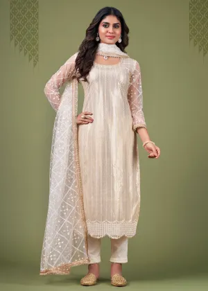 Radiant White Cream Tone to Tone Embroidered Salwar Kameez