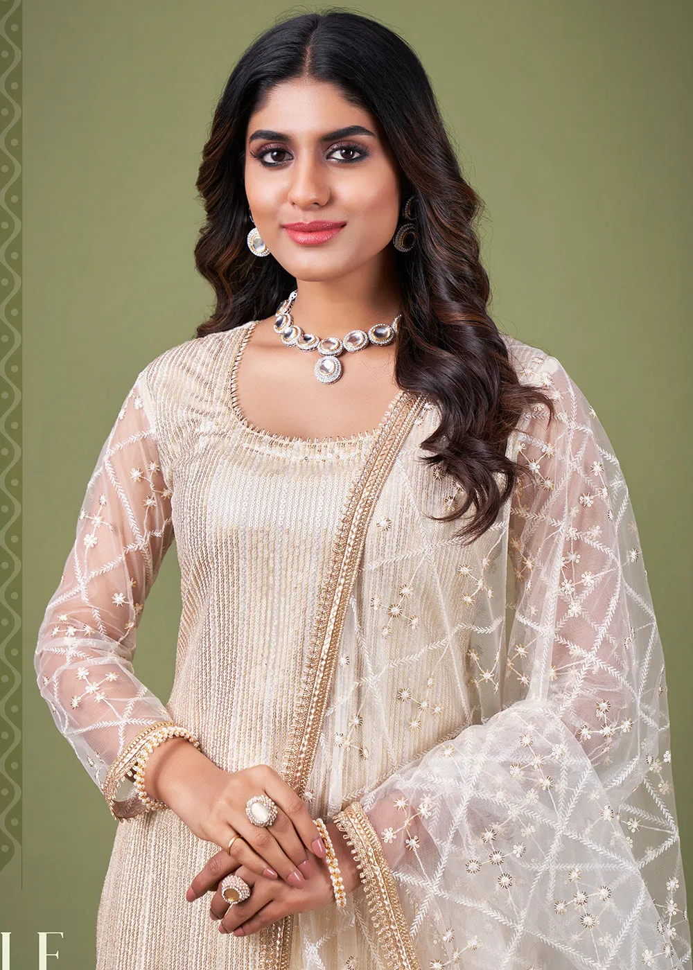 Radiant White Cream Tone to Tone Embroidered Salwar Kameez