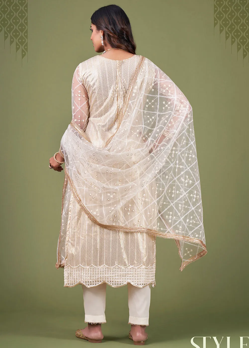 Radiant White Cream Tone to Tone Embroidered Salwar Kameez