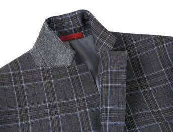 RENOIR Gray 2-Piece Slim Fit Checked Suit 293-28