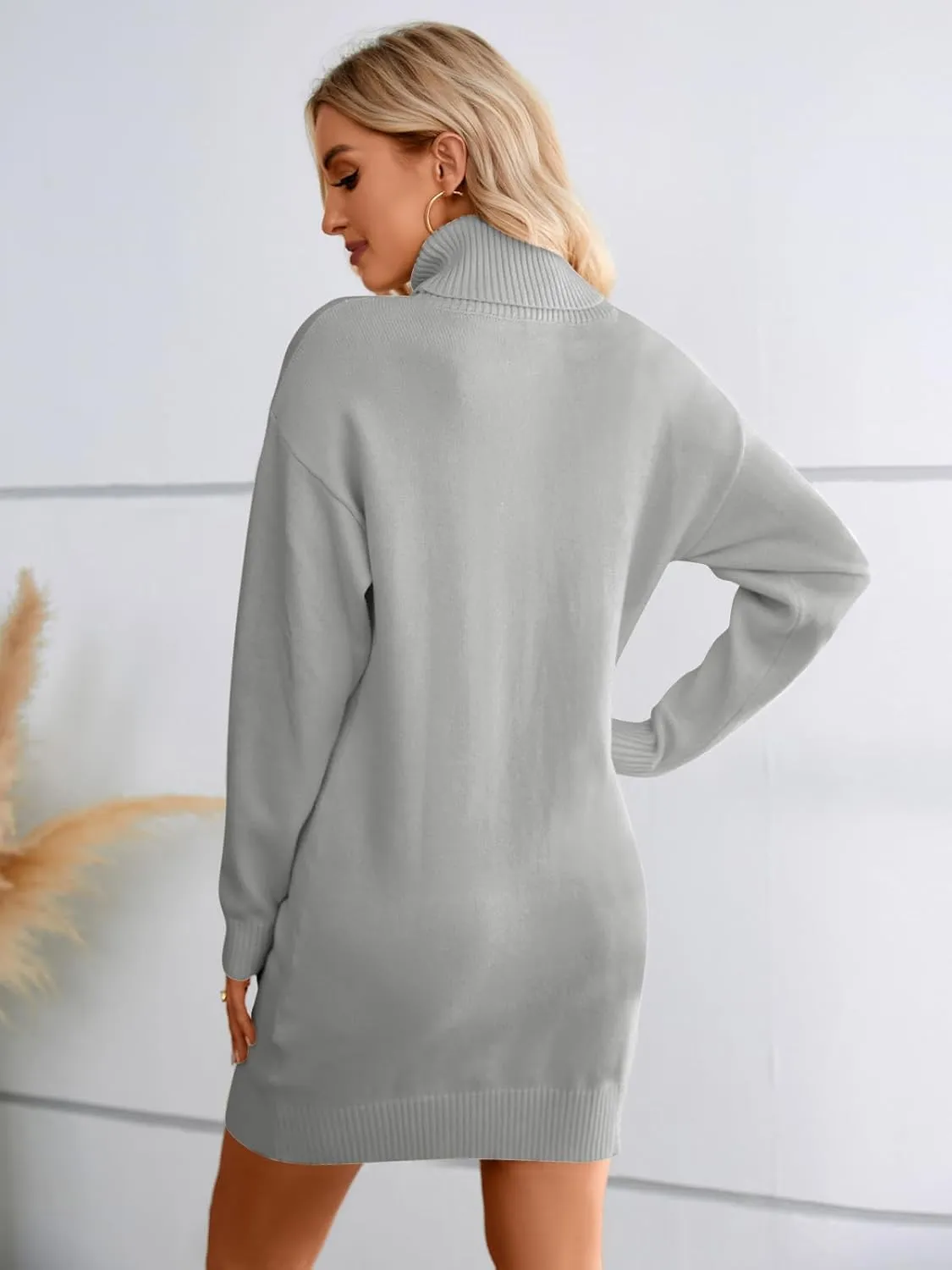 SENFURE Women Turtleneck Sweater Dress Oversized Long Sleeve Knit Pullover Fall Sweater Short Dresses