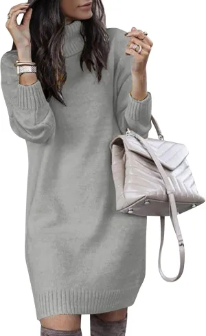 SENFURE Women Turtleneck Sweater Dress Oversized Long Sleeve Knit Pullover Fall Sweater Short Dresses