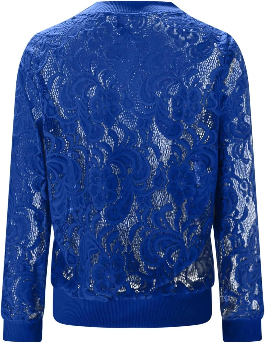 Sinzelimin Womens Lace Flroal Jacket Fashion Zipper Hollow Casual Outwear & Jackets Lightweight Cardigan Clubwear Blouse Tops
