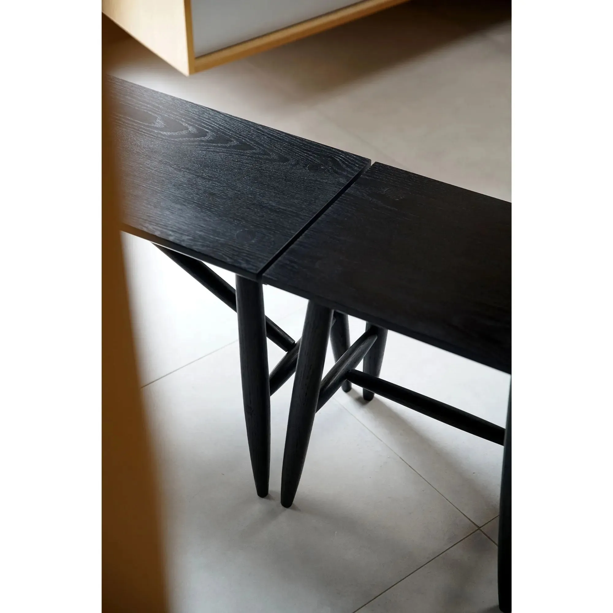 Solid Ebonized Oak Bench with Stool