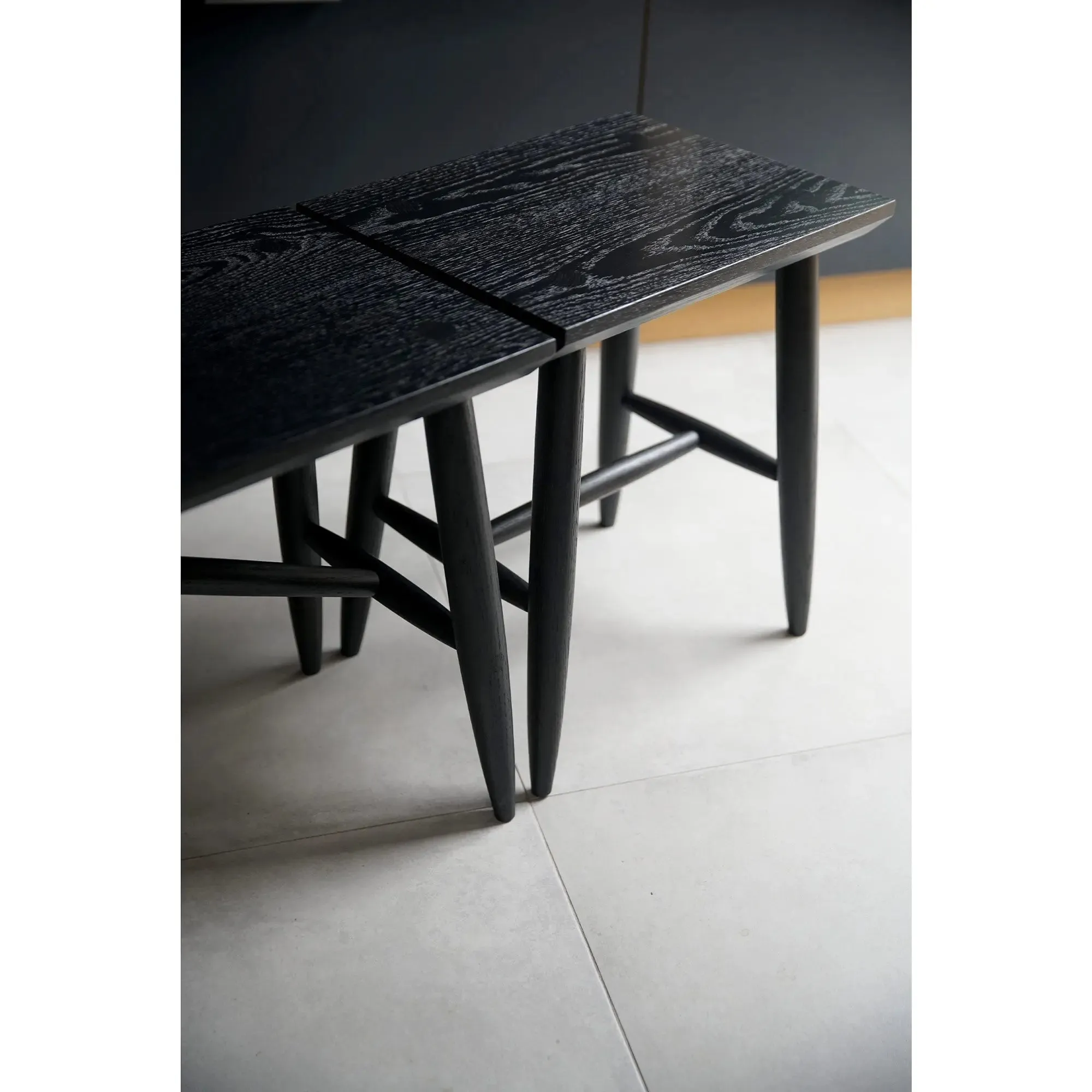 Solid Ebonized Oak Bench with Stool