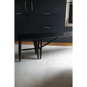 Solid Ebonized Oak Bench with Stool