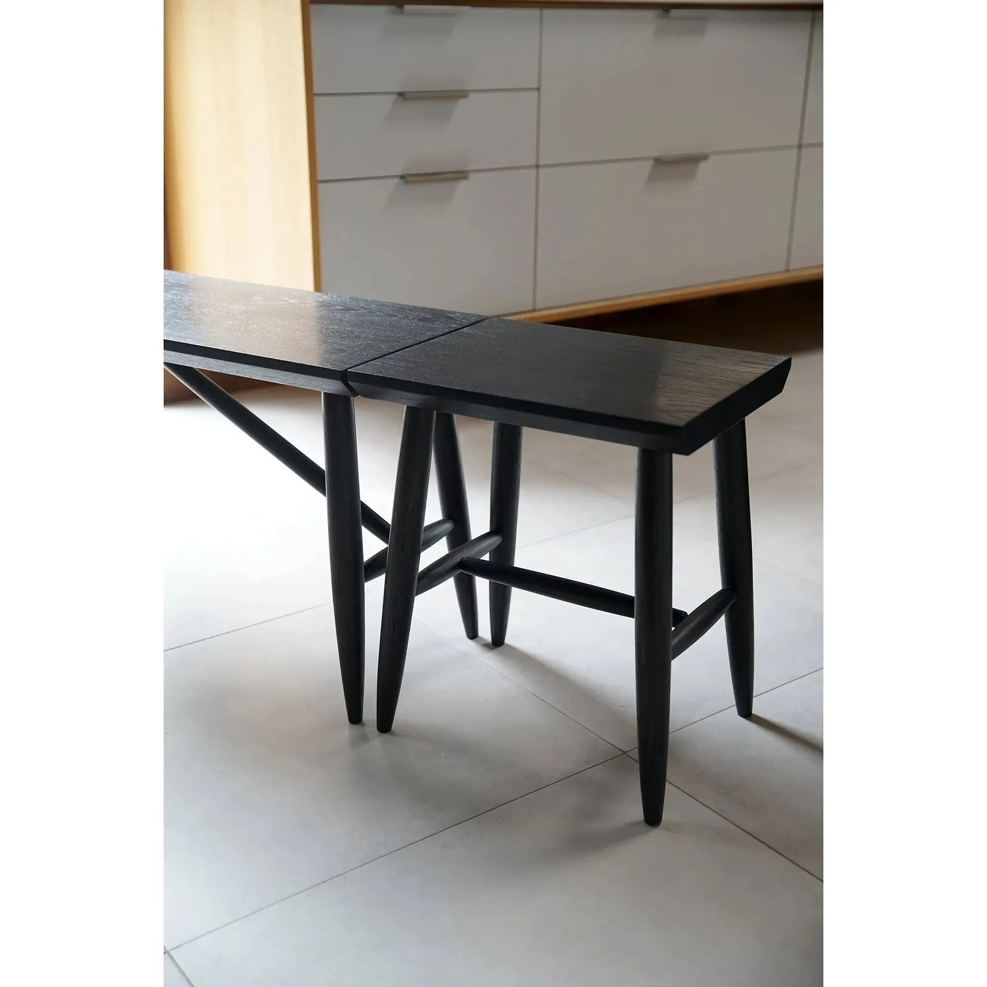 Solid Ebonized Oak Bench with Stool