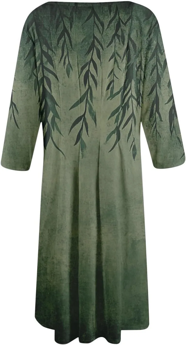 Summer Dresses for Women Aline Flowy Tshirt Dress Casual Floral 3/4 Sleeve Dress Beach Midi Dresses with Pockets