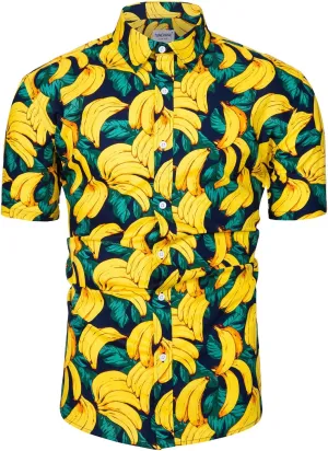 TUNEVUSE Men Floral Shirt Short Sleeve Button Down Flower Shirt Summer Beach Hawaiian Shirt Cotton
