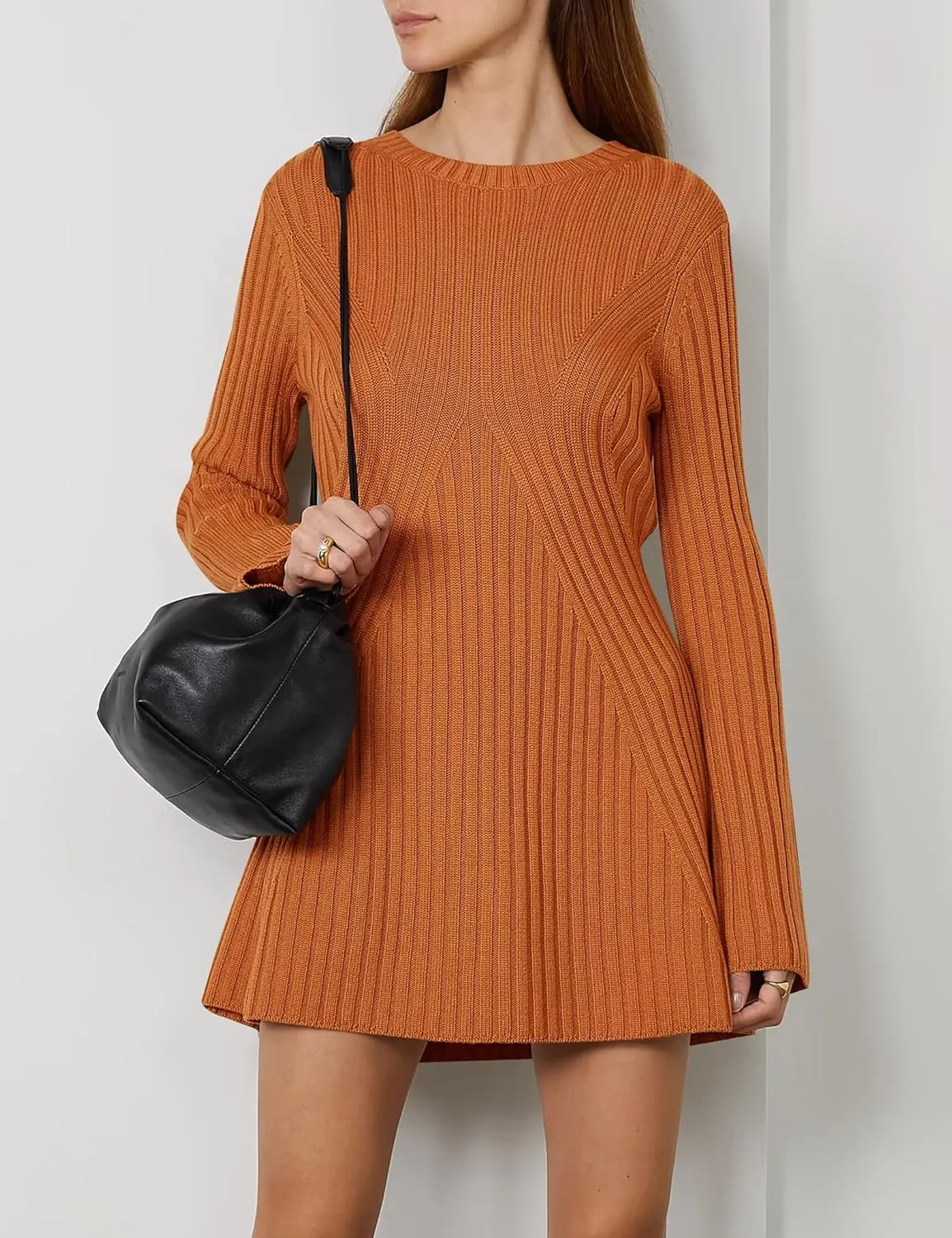 Ugerlov Women's 2024 Trendy Fall Long Sleeve Sweater Dress Round Neck Pullover Sweater Ribbed Knit Mini Dress
