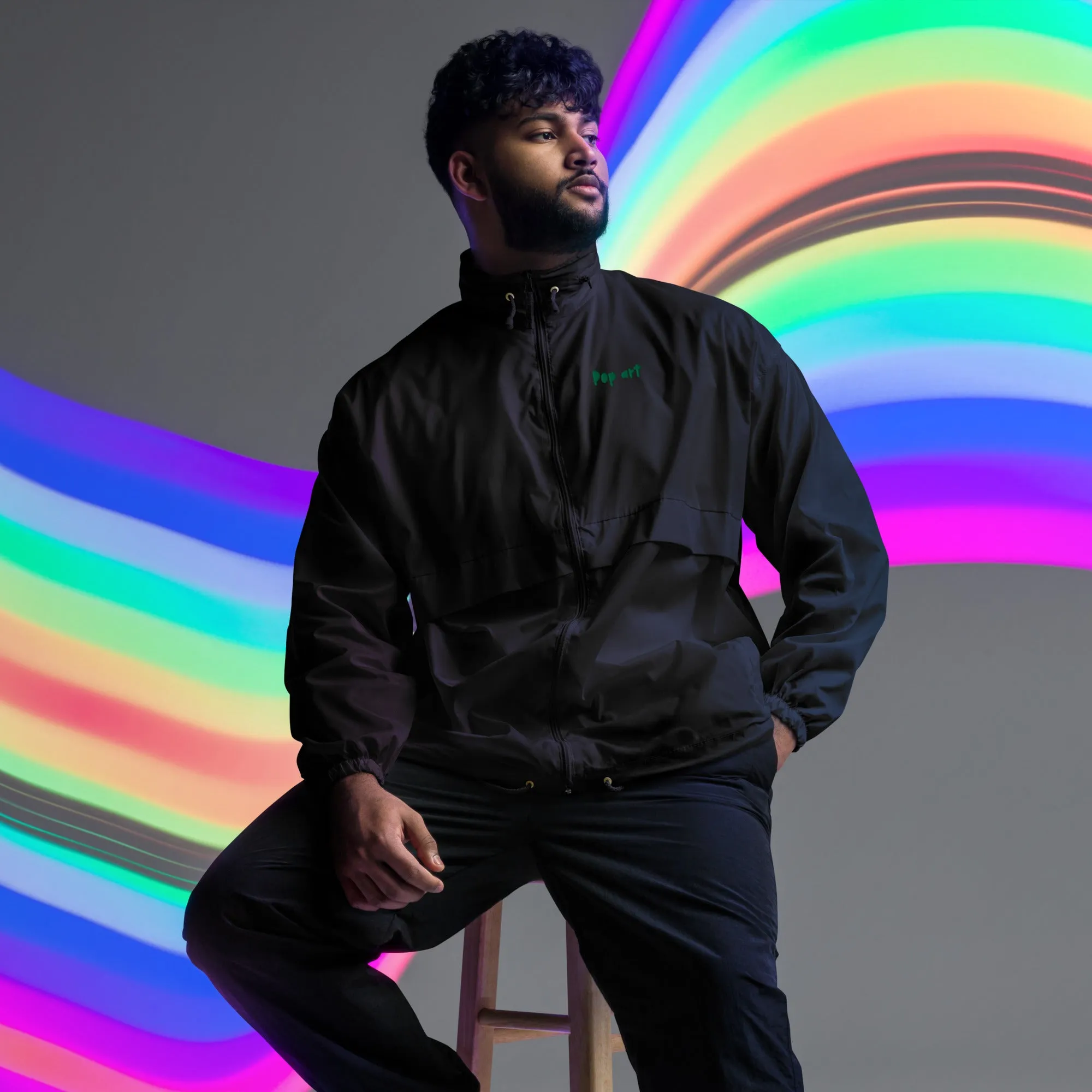 Unisex windbreakereith Pop art design 90s retro vibe (sourced Vecteezy.com)
