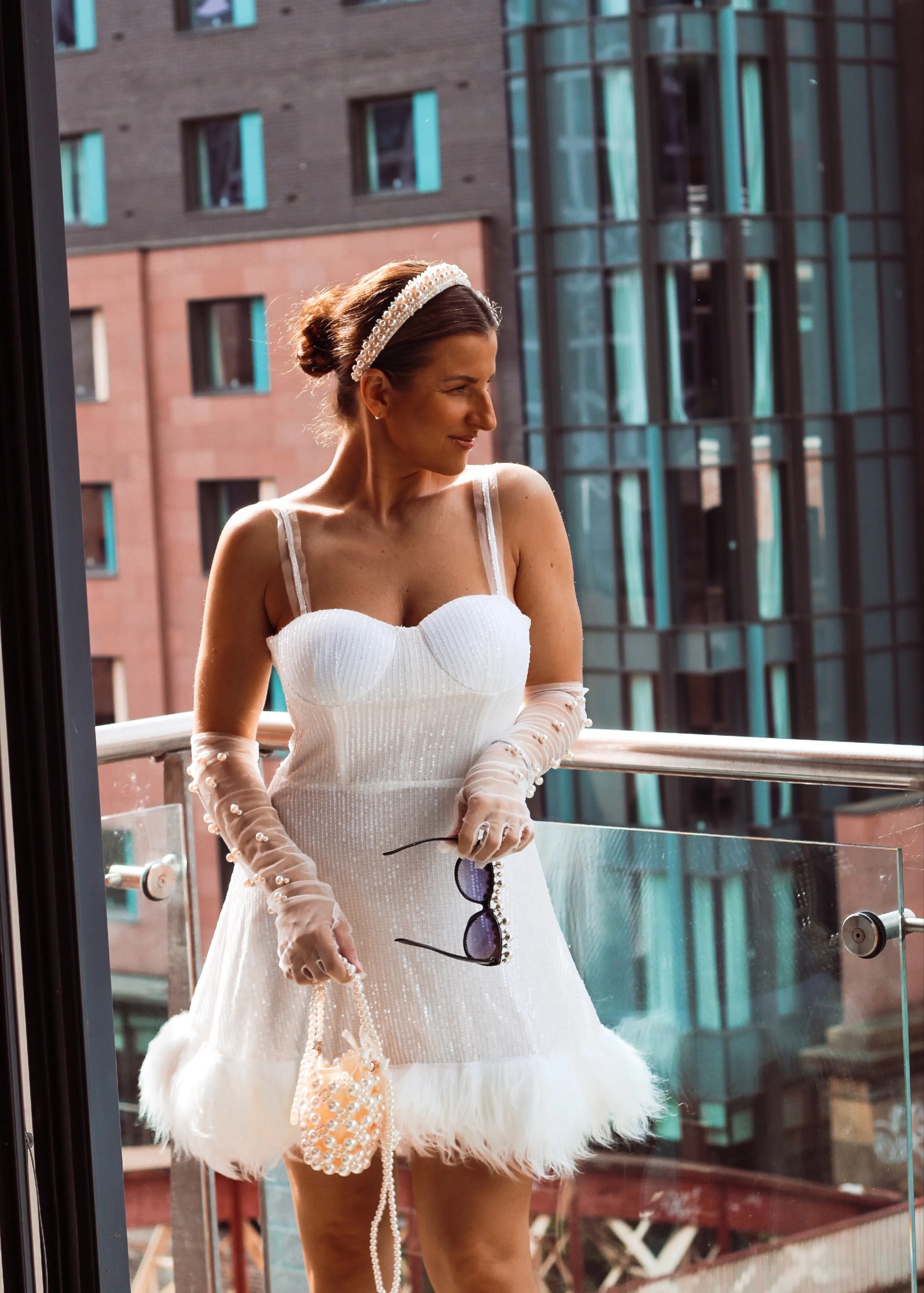 White Sequin Mini Engagement Dress