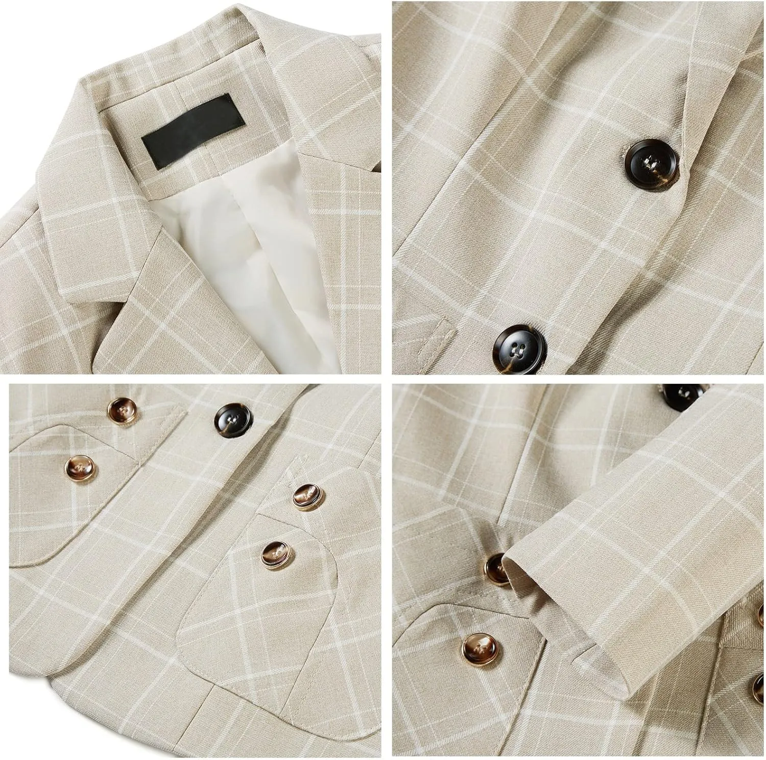 Womens 2 Piece Plaid Suits Set Business Office One Button Blazer Jacket Casual Long Sleeve Pant Suit Set