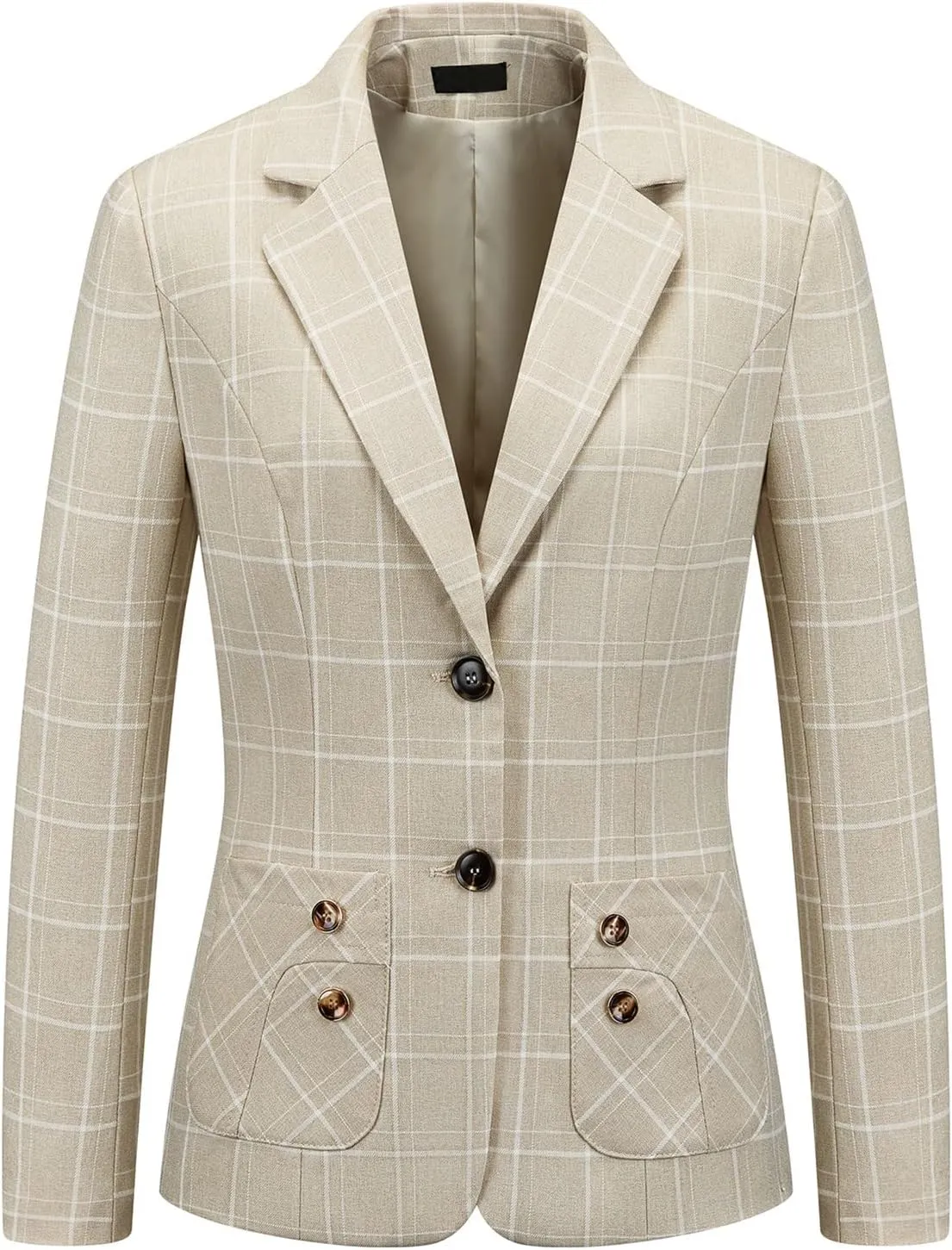 Womens 2 Piece Plaid Suits Set Business Office One Button Blazer Jacket Casual Long Sleeve Pant Suit Set