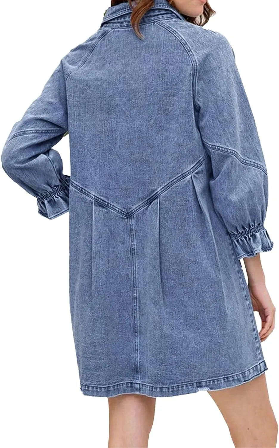 Women's Denim Shirt Dress 3/4 Long Sleeve Button Down Babydoll Jean Shirt Dresses