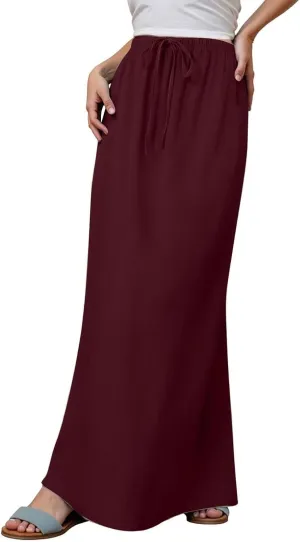 Womens Flared Maxi Skirt Summer Lightweight Drawstring High Waisted Skort Casual Breathable Solid Color A Line Skirt