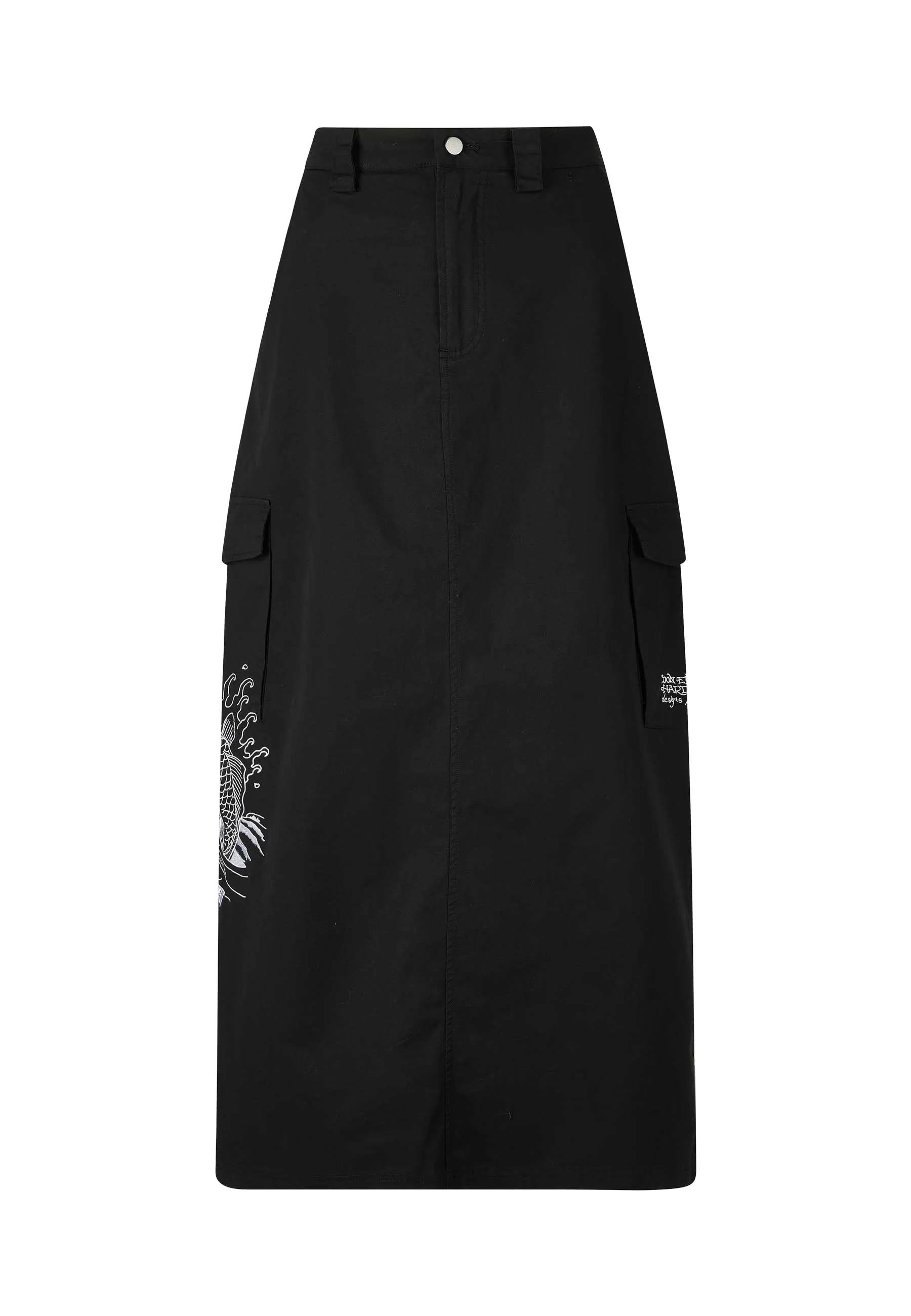 Womens Koi Wave Cargo Skirt - Black