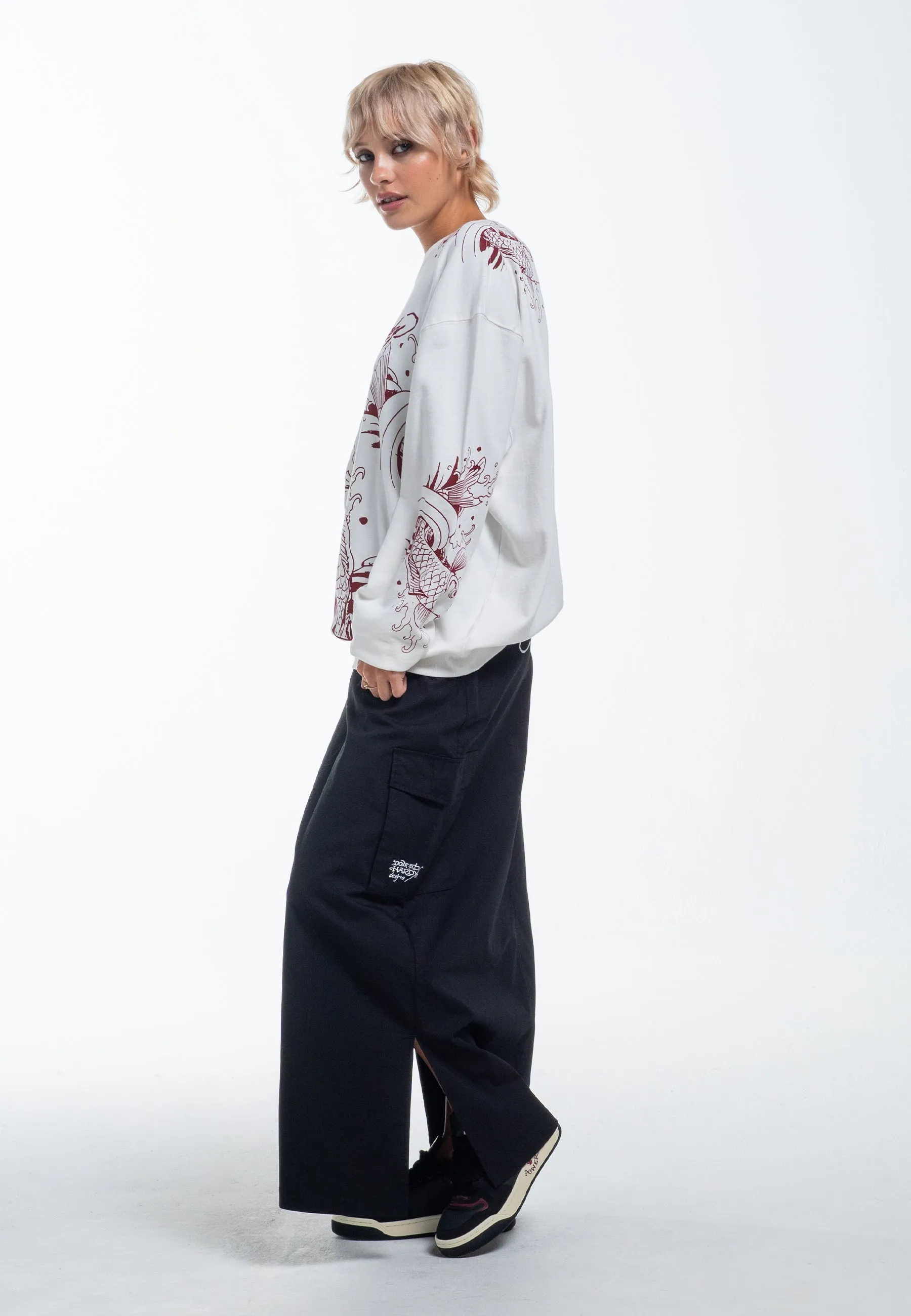 Womens Koi Wave Cargo Skirt - Black