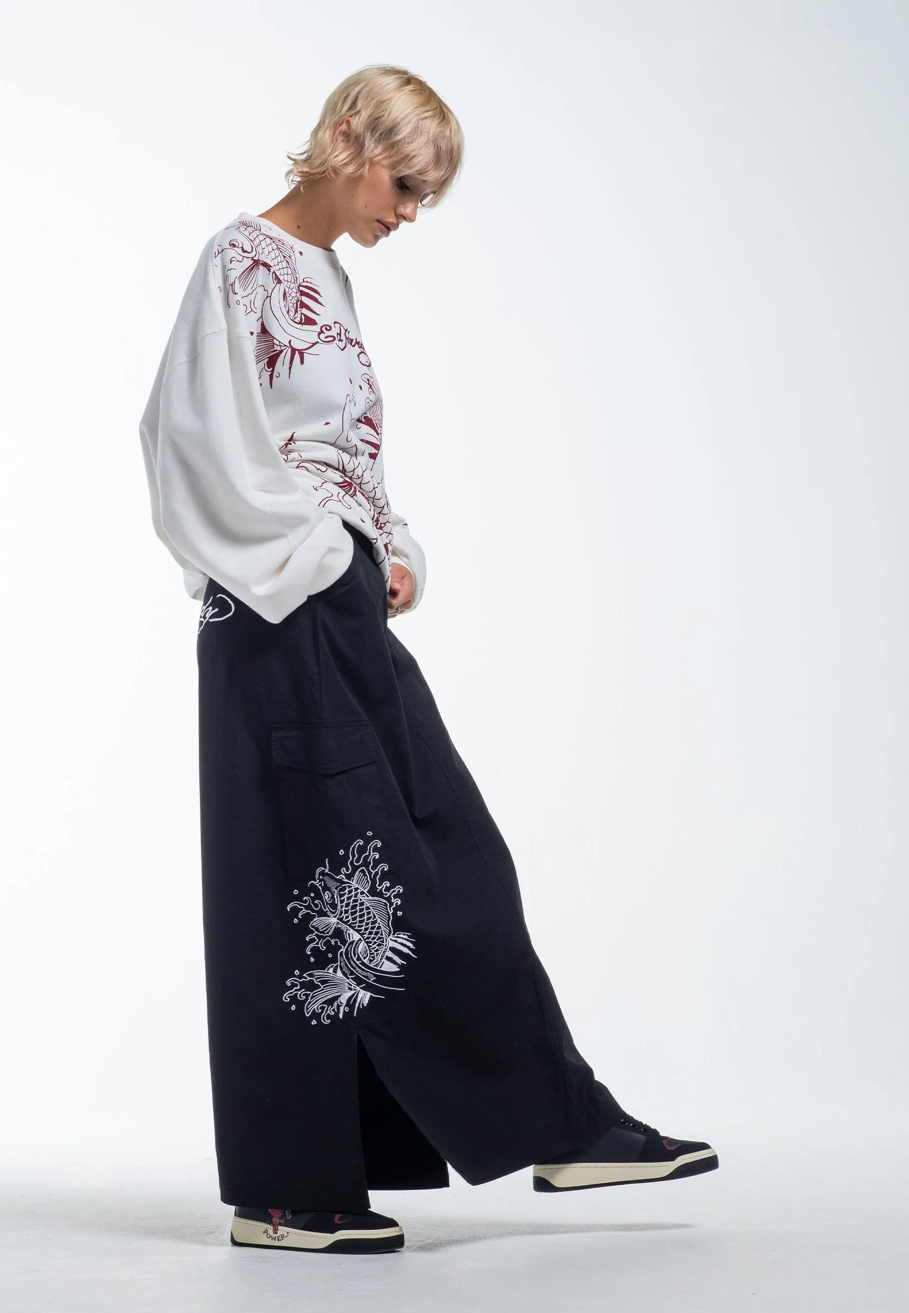 Womens Koi Wave Cargo Skirt - Black