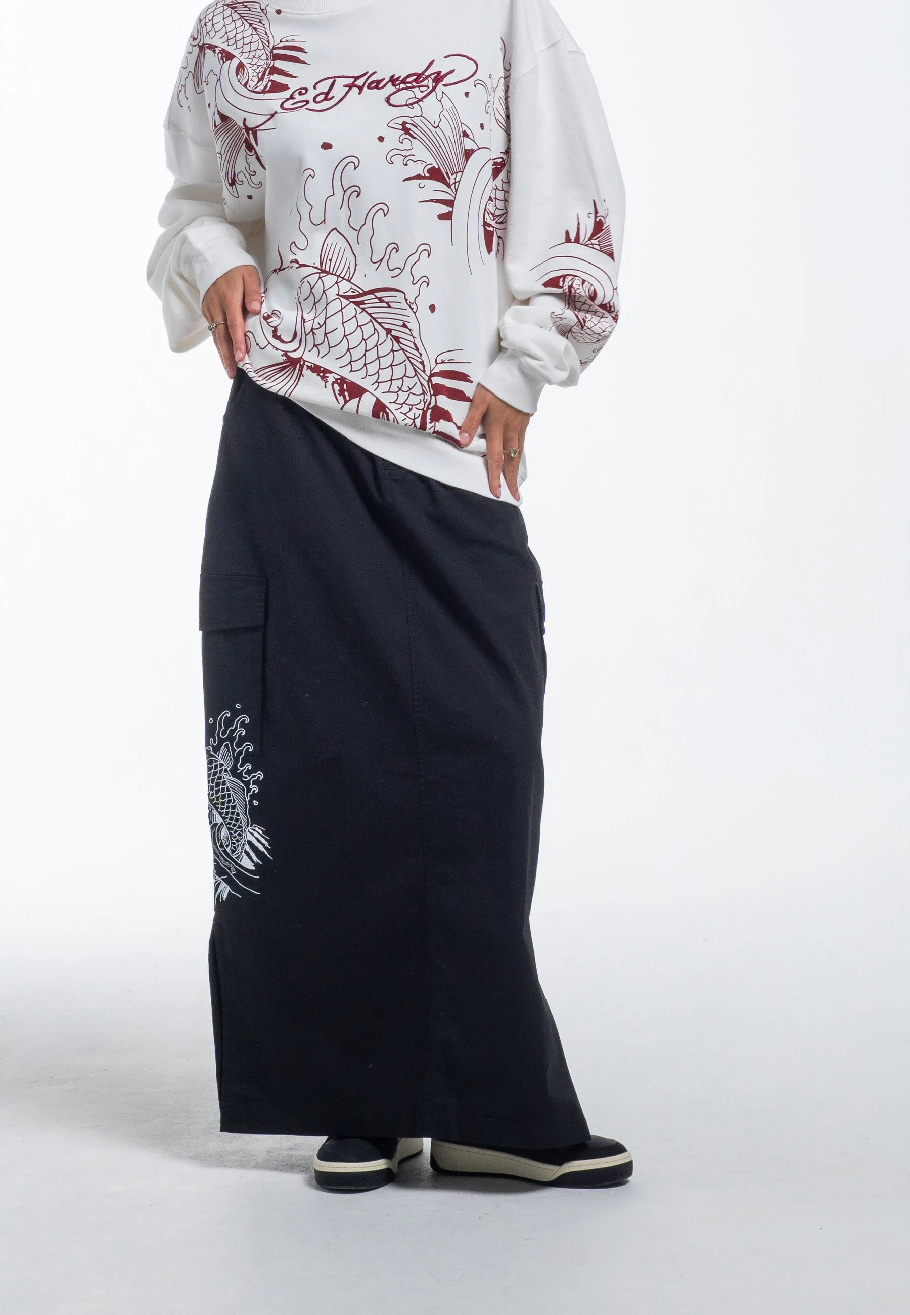 Womens Koi Wave Cargo Skirt - Black