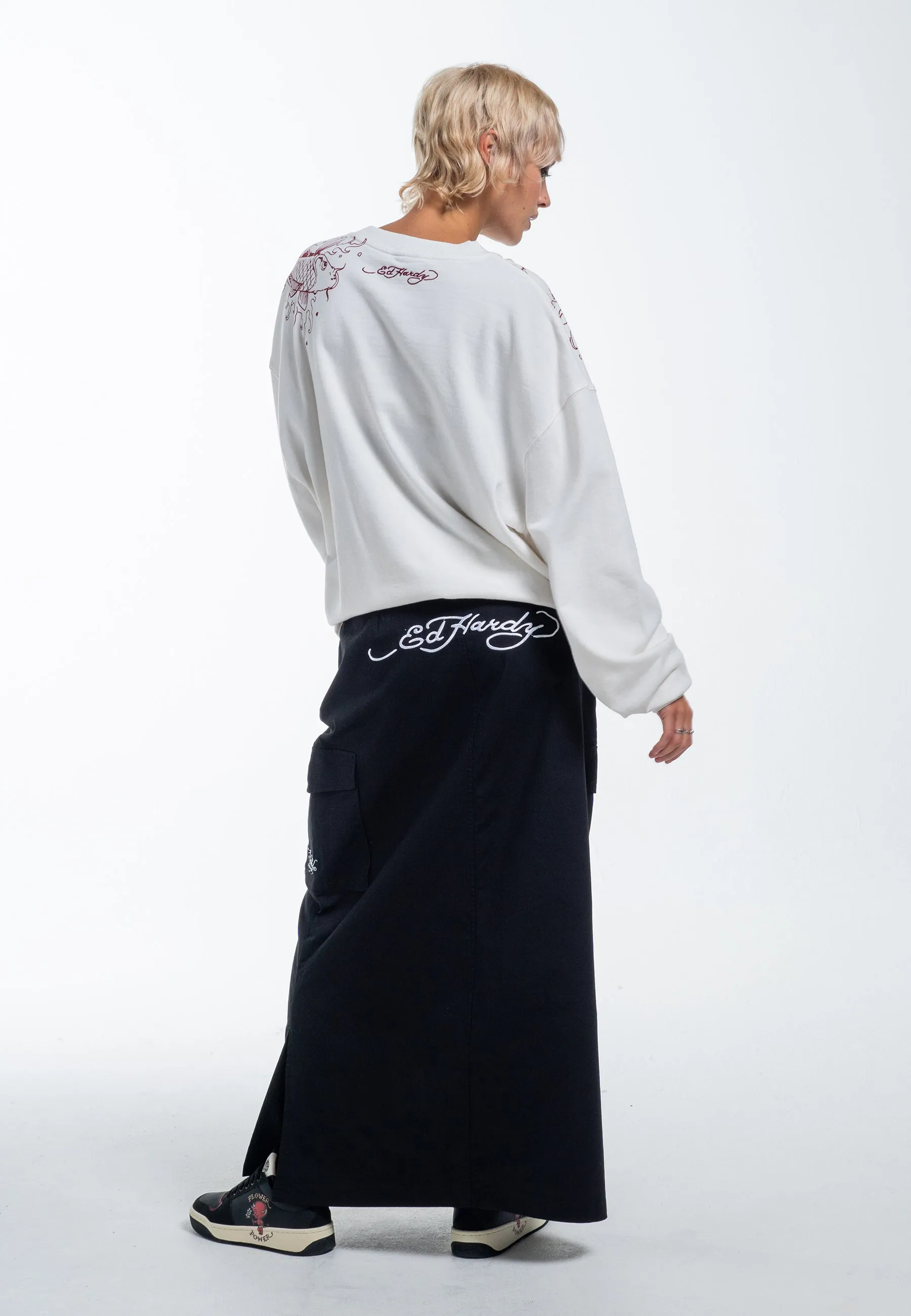 Womens Koi Wave Cargo Skirt - Black