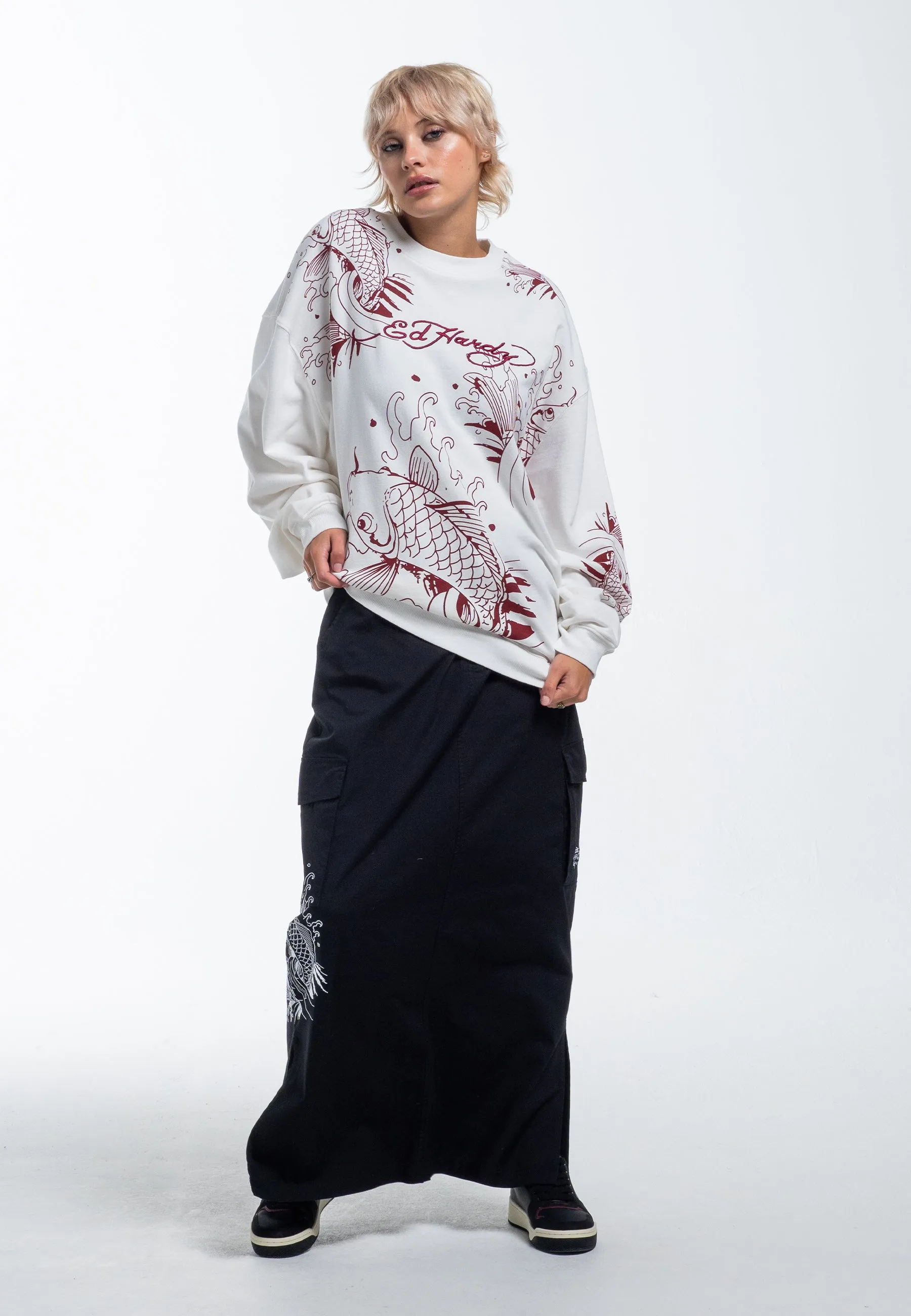 Womens Koi Wave Cargo Skirt - Black