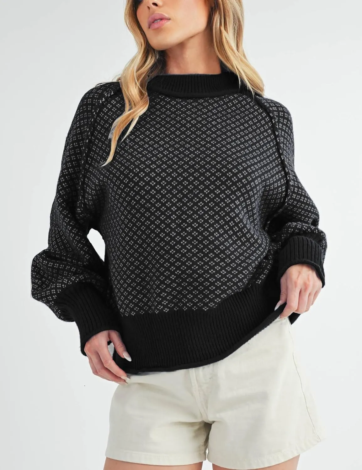 Women's Pullover Sweaters Casual Long Sleeve Crew Neck Oversized Knitwear Chunky Knit Jumper Tops