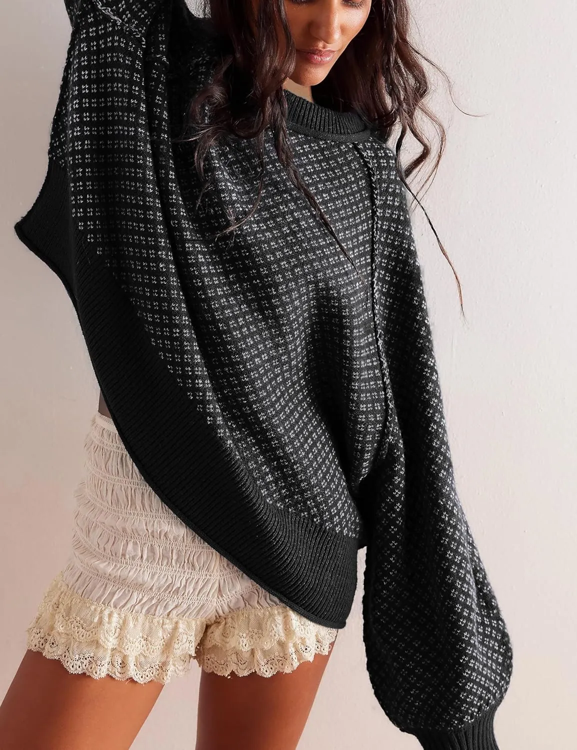 Women's Pullover Sweaters Casual Long Sleeve Crew Neck Oversized Knitwear Chunky Knit Jumper Tops