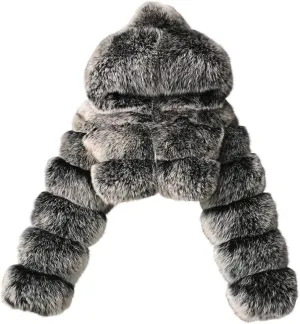 Womens Shaggy Winter Coat Faux Mink Cropped Shaggy Jacket with Hood Fuzzy Faux Fur Coat Loose Fit Warm Jacket