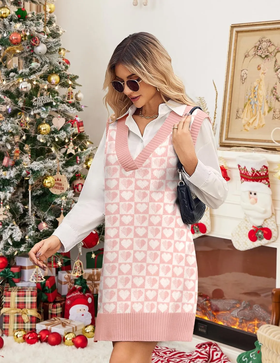 Zeagoo Women's Oversized Fall Sweater Vest Dress Winter Casual V Neck Sleeveless Loose Knit Pullover Sweater 2025