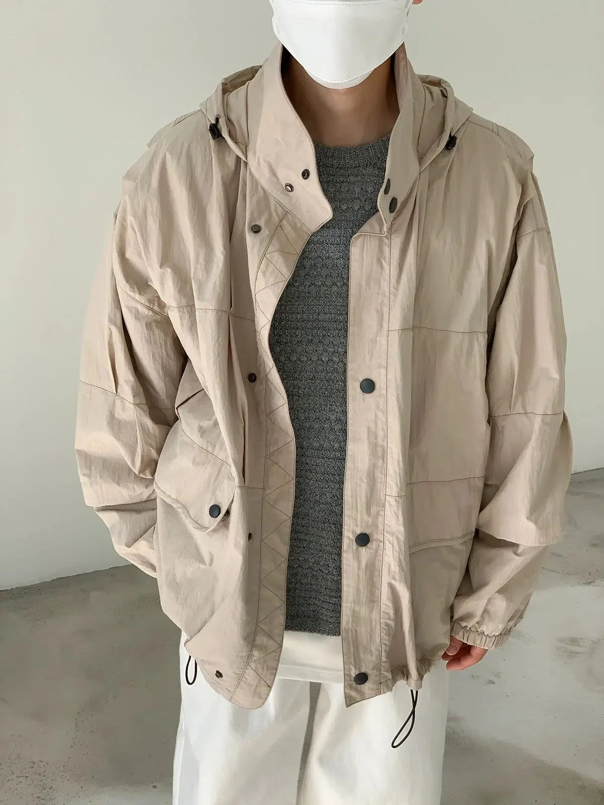 Zhou Destructured Stand Collar Hooded Windbreaker Jacket
