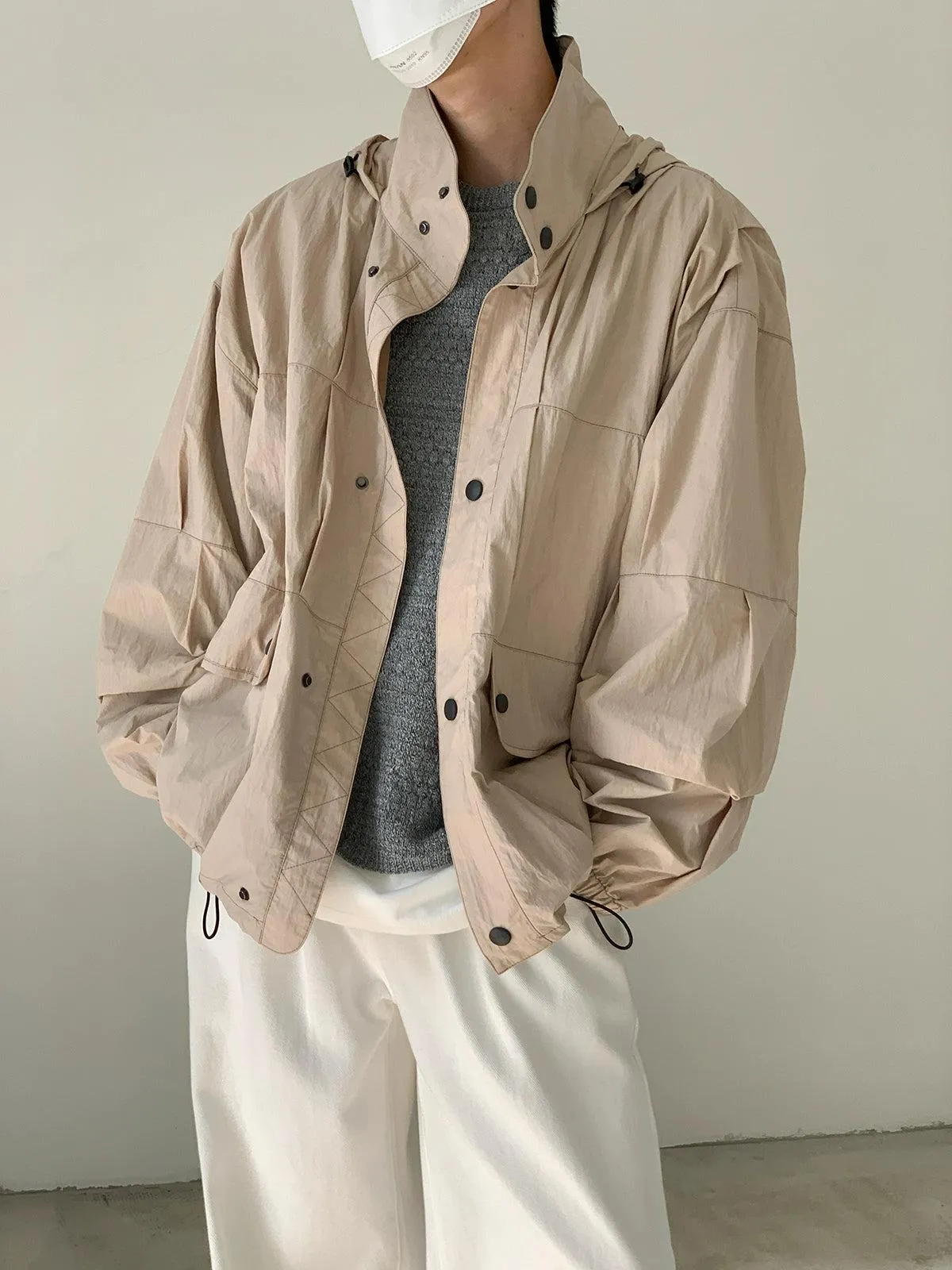 Zhou Destructured Stand Collar Hooded Windbreaker Jacket