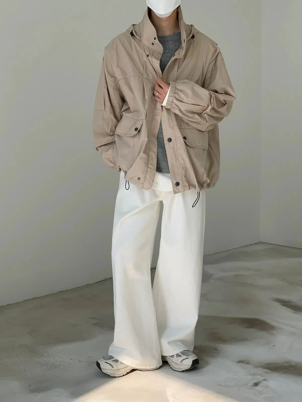 Zhou Destructured Stand Collar Hooded Windbreaker Jacket