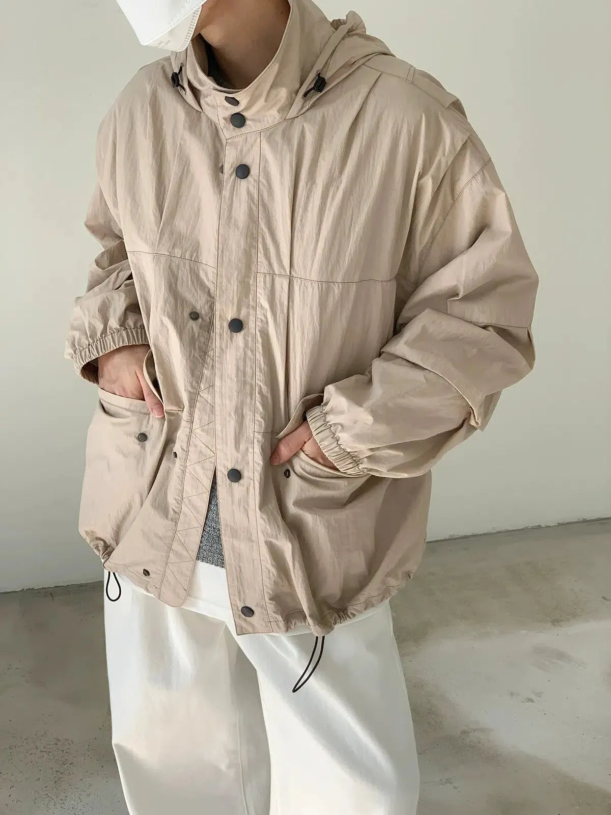 Zhou Destructured Stand Collar Hooded Windbreaker Jacket