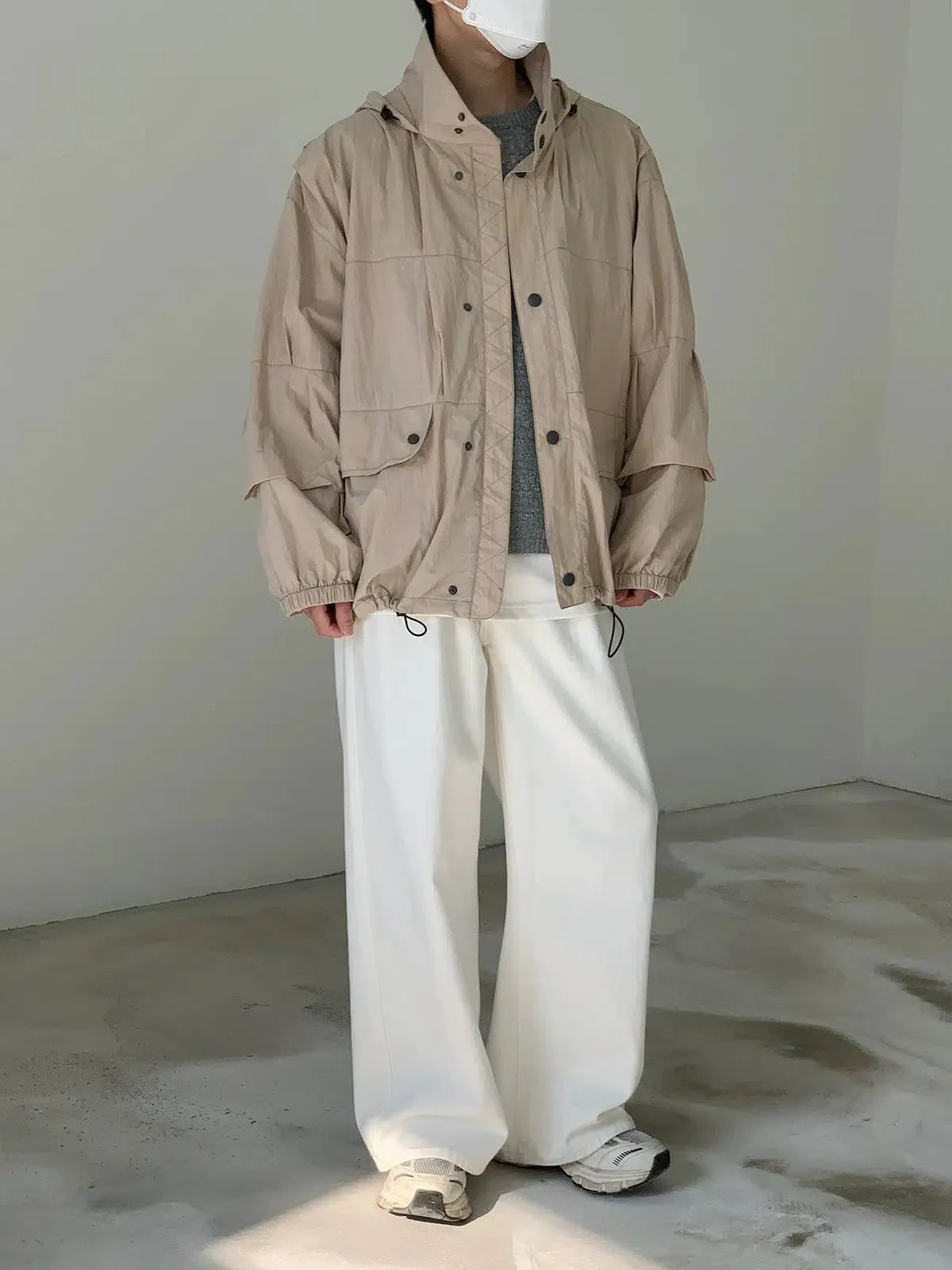 Zhou Destructured Stand Collar Hooded Windbreaker Jacket